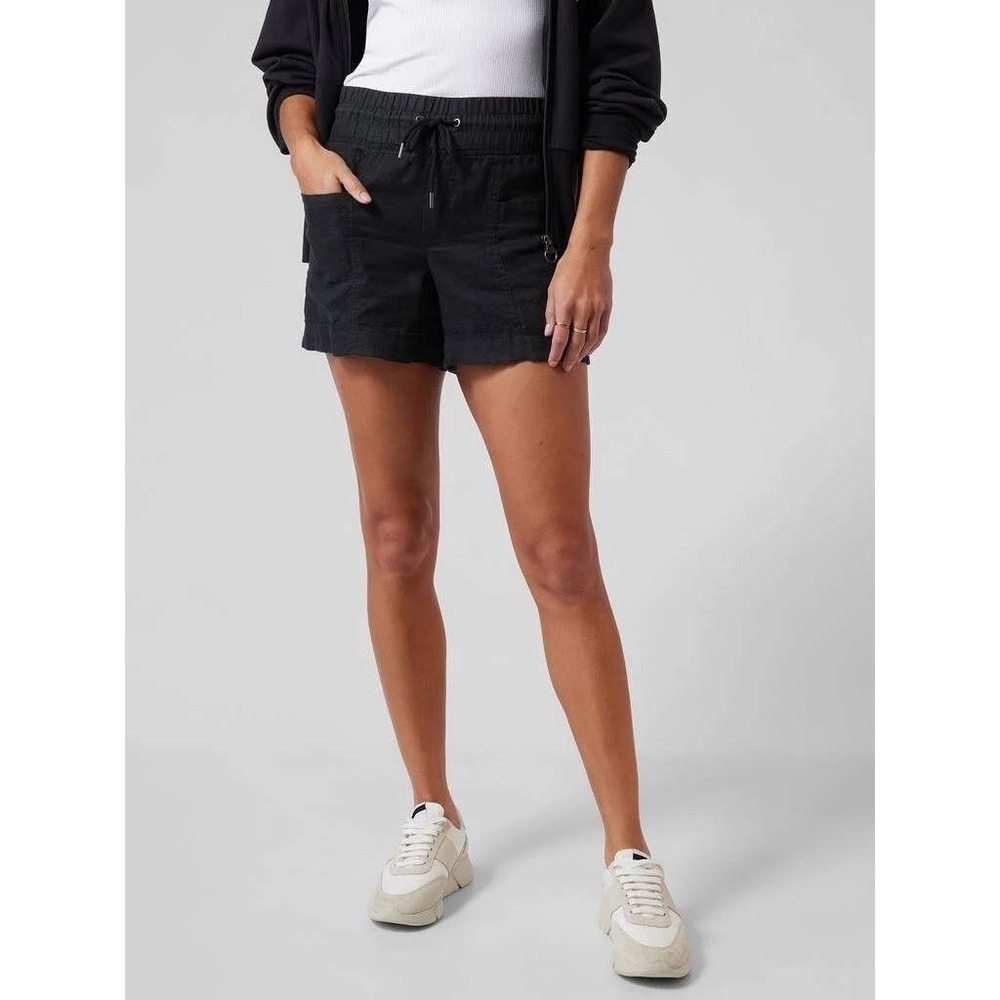 Athleta Cabo Linen Shorts Womens Medium Black Drawstring Casual Coastal Summer